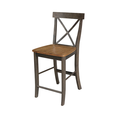 INTERNATIONAL CONCEPTS X-Back CounterHeight Stool, 24" Seat Height, Hickory/Washed Coal S45-6132